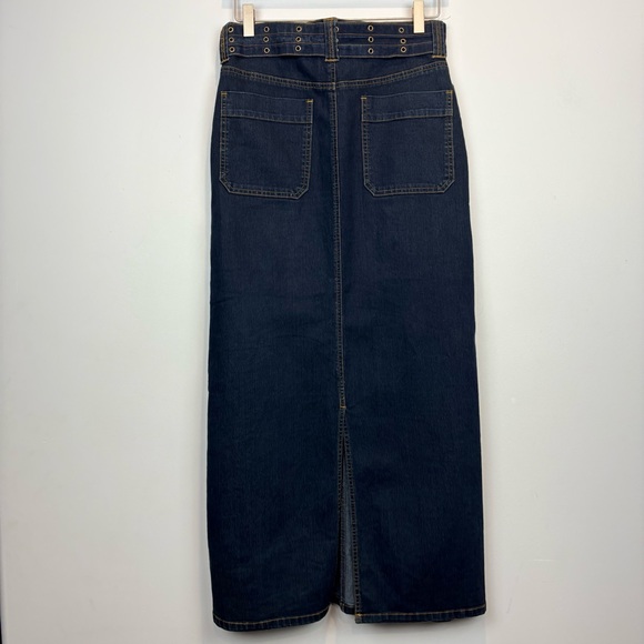 Vintage Y2K Gasoline Jeans Dark Wash Denim Maxi Skirt w/ Belt Utility Pocket - Picture 3 of 13